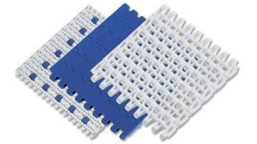 Bandas transportadoras modulares plásticas grises y azules