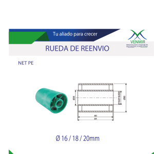 rodillo de reenvio verde con especificaciones en fondo blanco y diseño de venmir